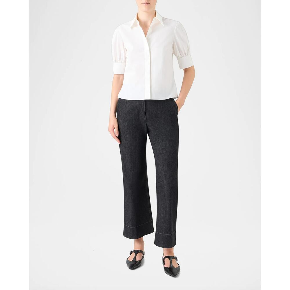 Akris Punto Short Puff Sleeve Cotton Poplin Shirt Blouse White Button Up Sz 4